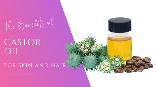 castor plant and pods surrounding castor oil