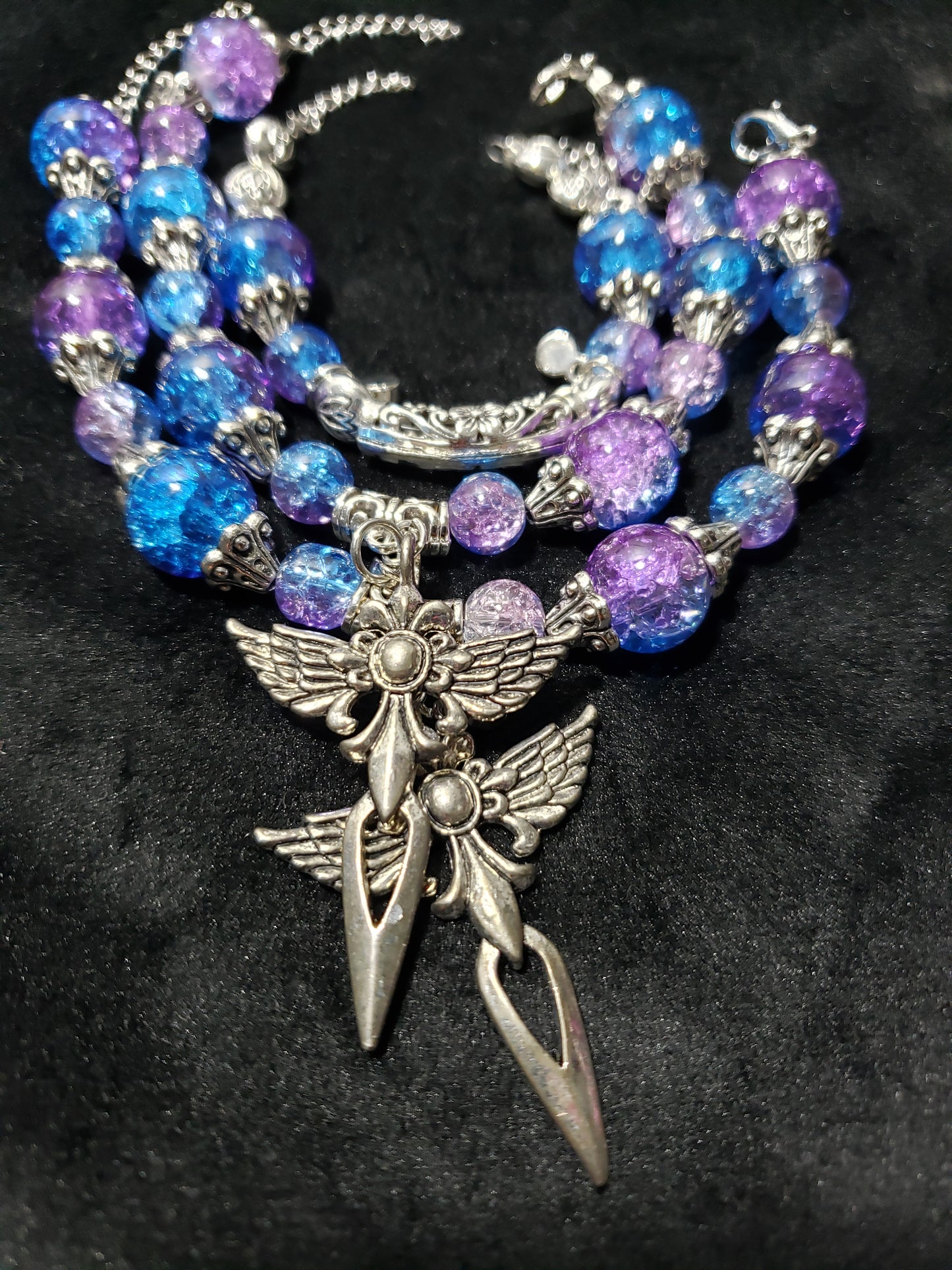 Purple Blue Crackle Bracelet Set- 3 Pieces