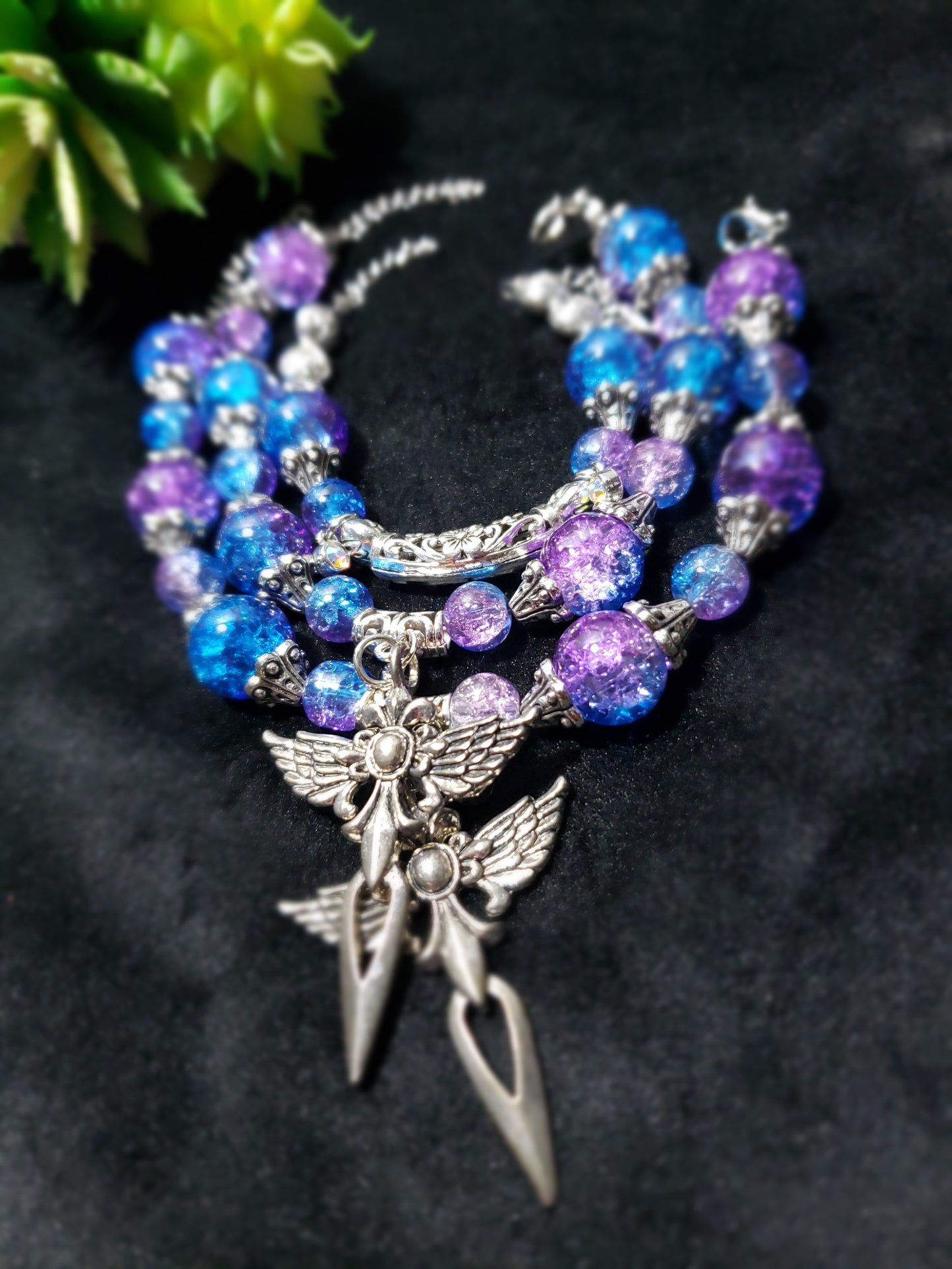 Purple Blue Crackle Bracelet Set- 3 Pieces