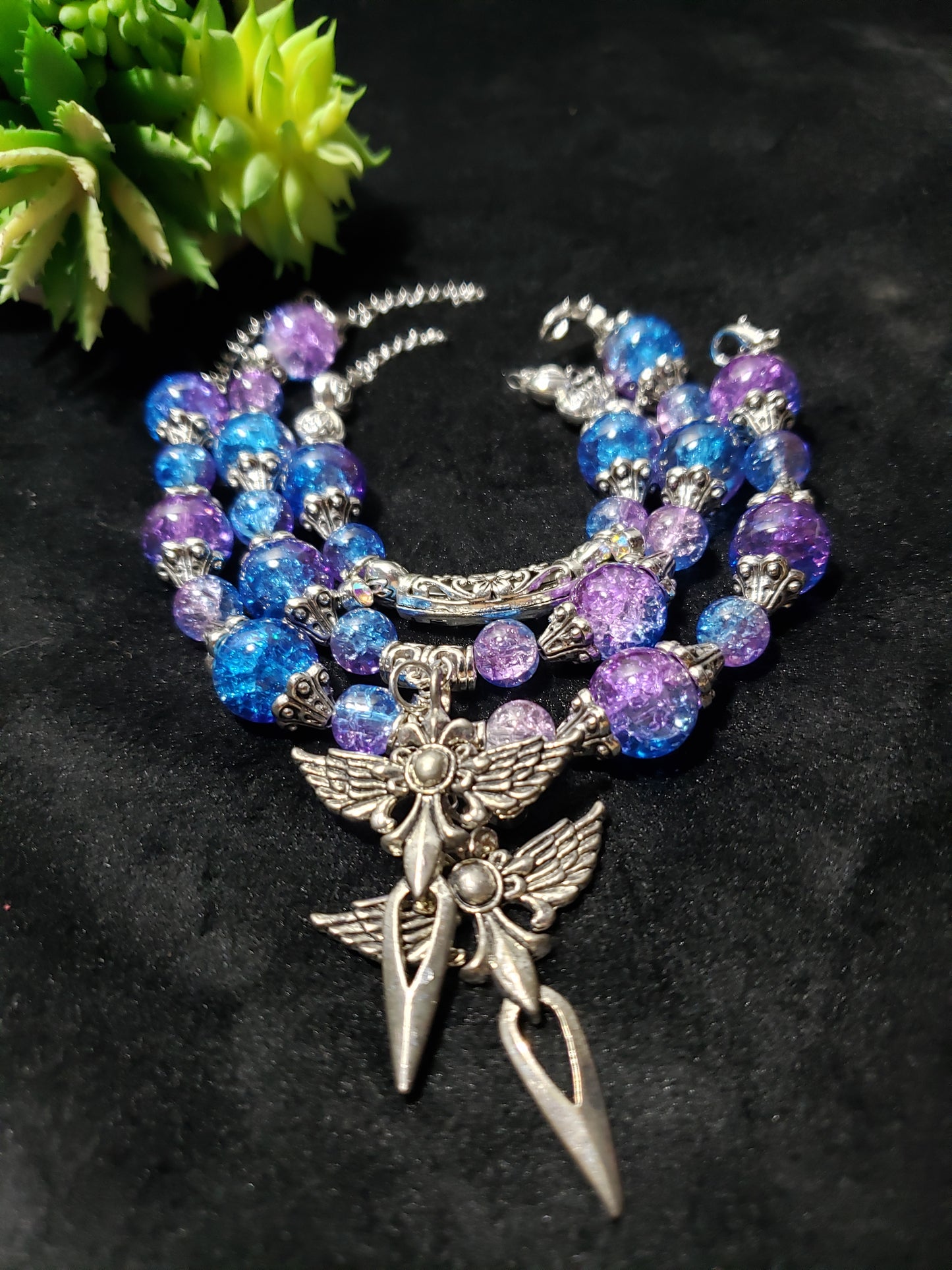 Purple Blue Crackle Bracelet Set- 3 Pieces
