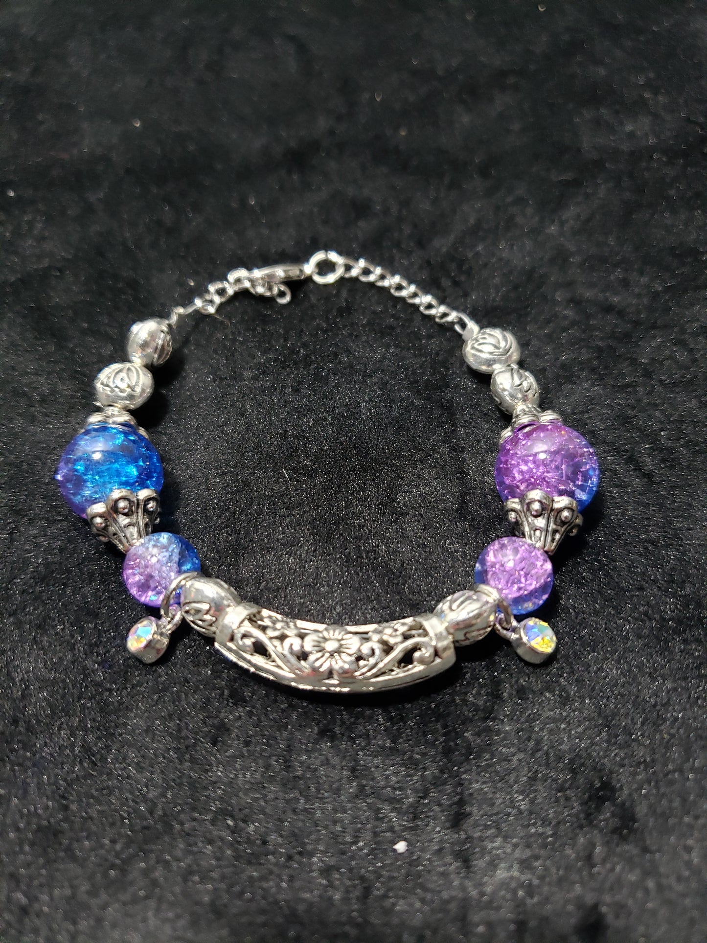 Purple Blue Crackle Bracelet Set- 3 Pieces