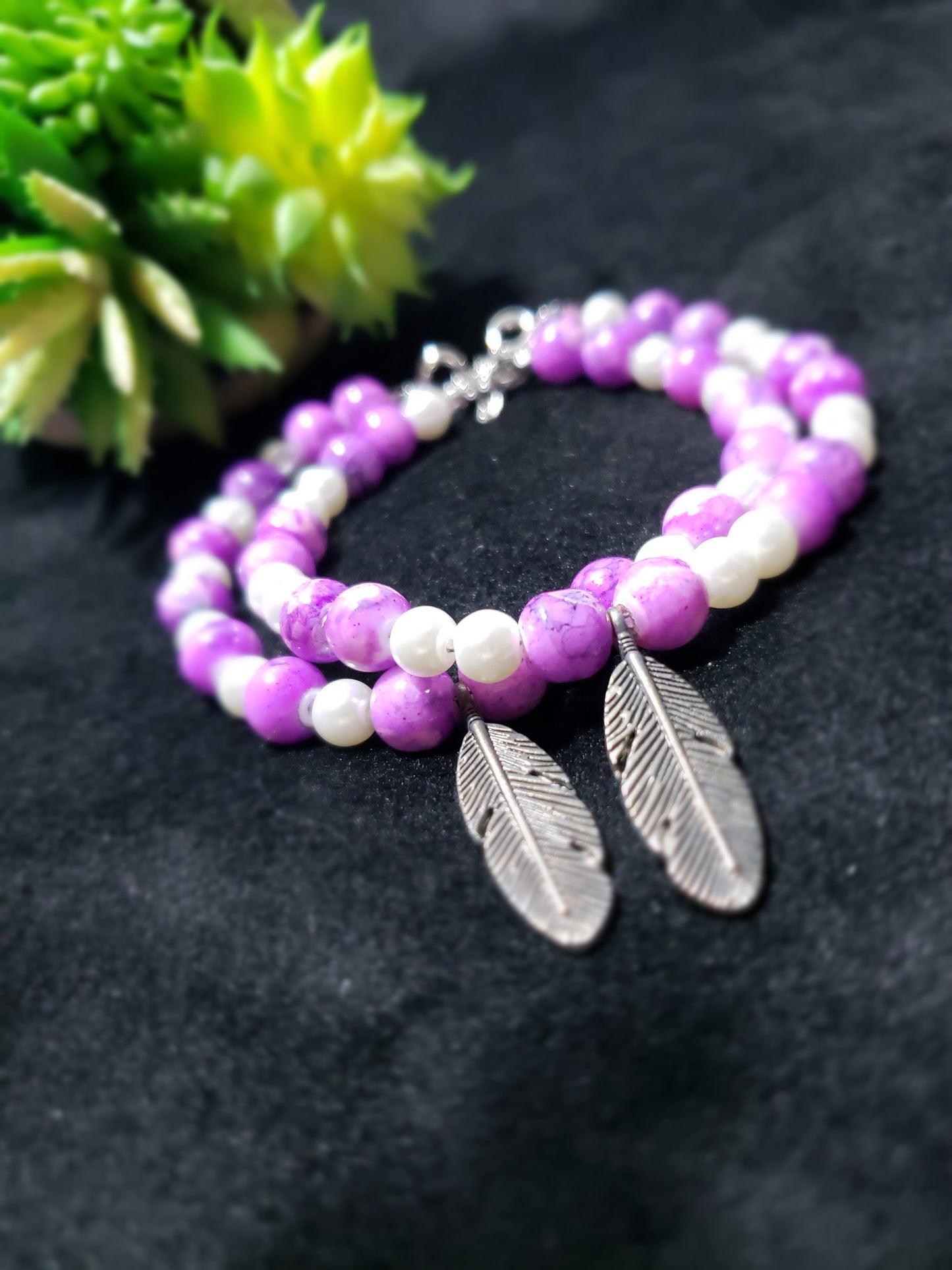 Purple Feather Bracelet Set- 2 Pieces