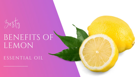 bright yellow lemon and lemon slice to show the benefits of lemon essential oil