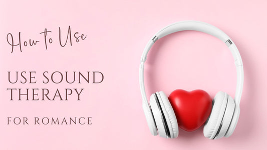 White headphones on a red heart on a pink background