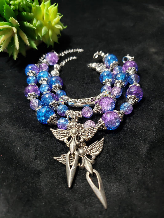 Purple Blue Crackle Bracelet Set- 3 Pieces