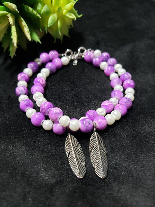 Purple Feather Bracelet Set- 2 Pieces